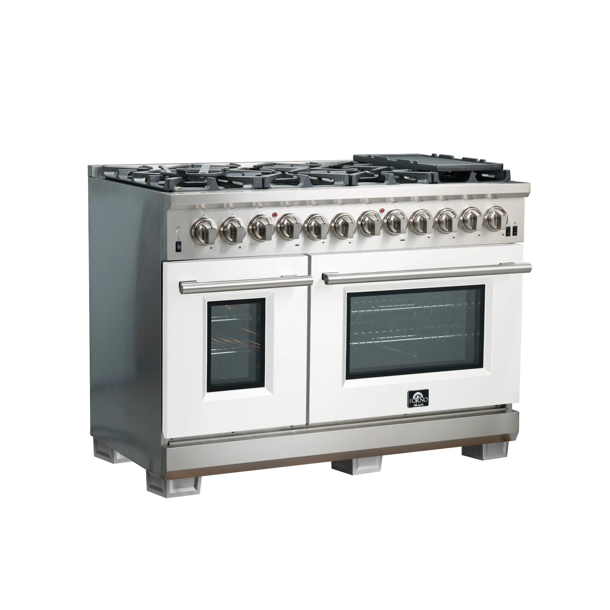 Forno Capriasca 48-Inch Freestanding Dual Fuel Range, 8 Burners, True Convection Oven, White Doors FORNO