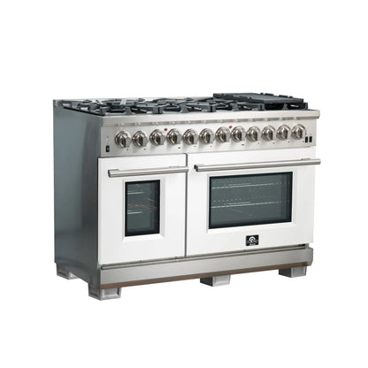 Forno Capriasca 48-Inch Freestanding Dual Fuel Range, 8 Burners, True Convection Oven, White Doors FORNO