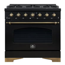 Forno Antico 36-inch Dual Fuel Range, Black and Antique Brass, 6 Burners, 4.5 cu.ft. Convection Oven FORNO
