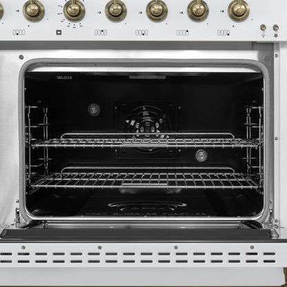Forno Antico 48-Inch Dual Fuel Range, White with Antique Brass Finish, 8 Burners, 94,000 BTU, 5.5 cu.ft. Double Ovens & Griddle FORNO