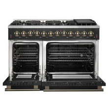 Galiano 48-inch Dual Fuel Range Black & Antique Brass Design with 8 Sealed Burners 107,000 BTU, 6.58 cu. ft. double ovens & Griddle FORNO