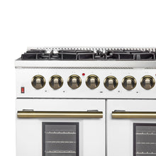 Galiano 48-inch Dual Fuel Range White & Antique Brass Design with 8 Sealed Burners 107,000 BTU, 6.58 cu. ft. double ovens & Griddle FORNO