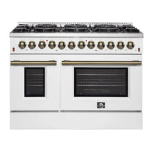 Galiano 48-inch Dual Fuel Range White & Antique Brass Design with 8 Sealed Burners 107,000 BTU, 6.58 cu. ft. double ovens & Griddle FORNO