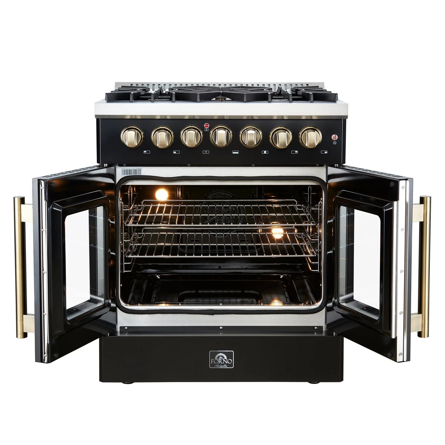 Forno Galiano 30-inch Freestanding French Door Dual Fuel Range Black FORNO