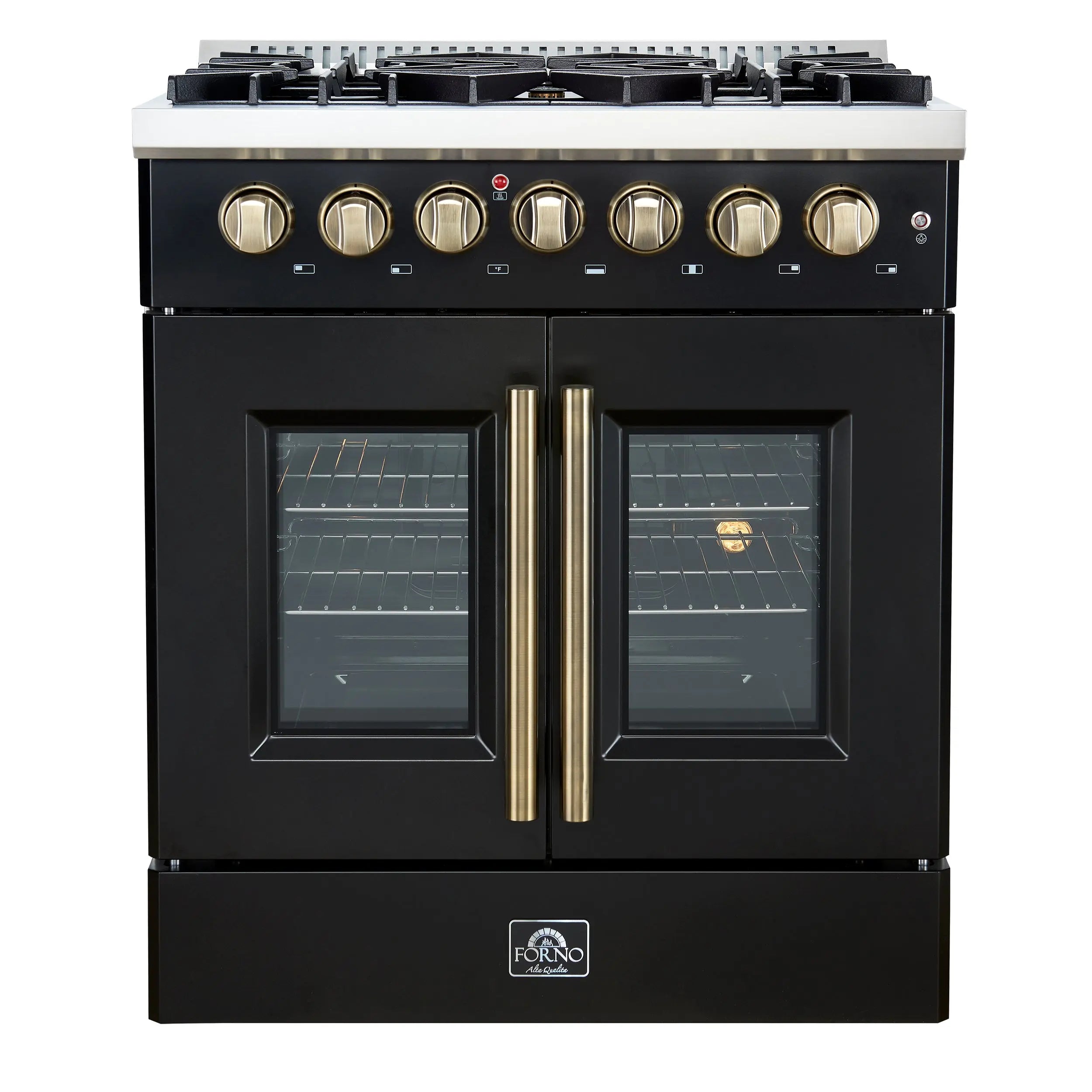Forno Galiano 30-inch Freestanding French Door Dual Fuel Range Black FORNO