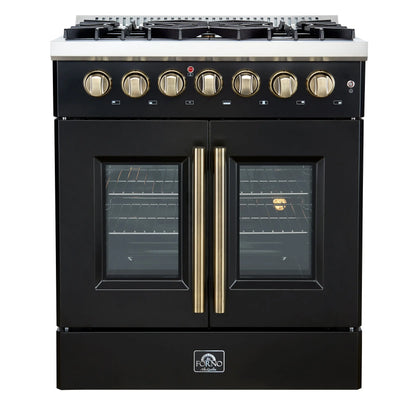 Forno Galiano 30-inch Freestanding French Door Dual Fuel Range Black FORNO