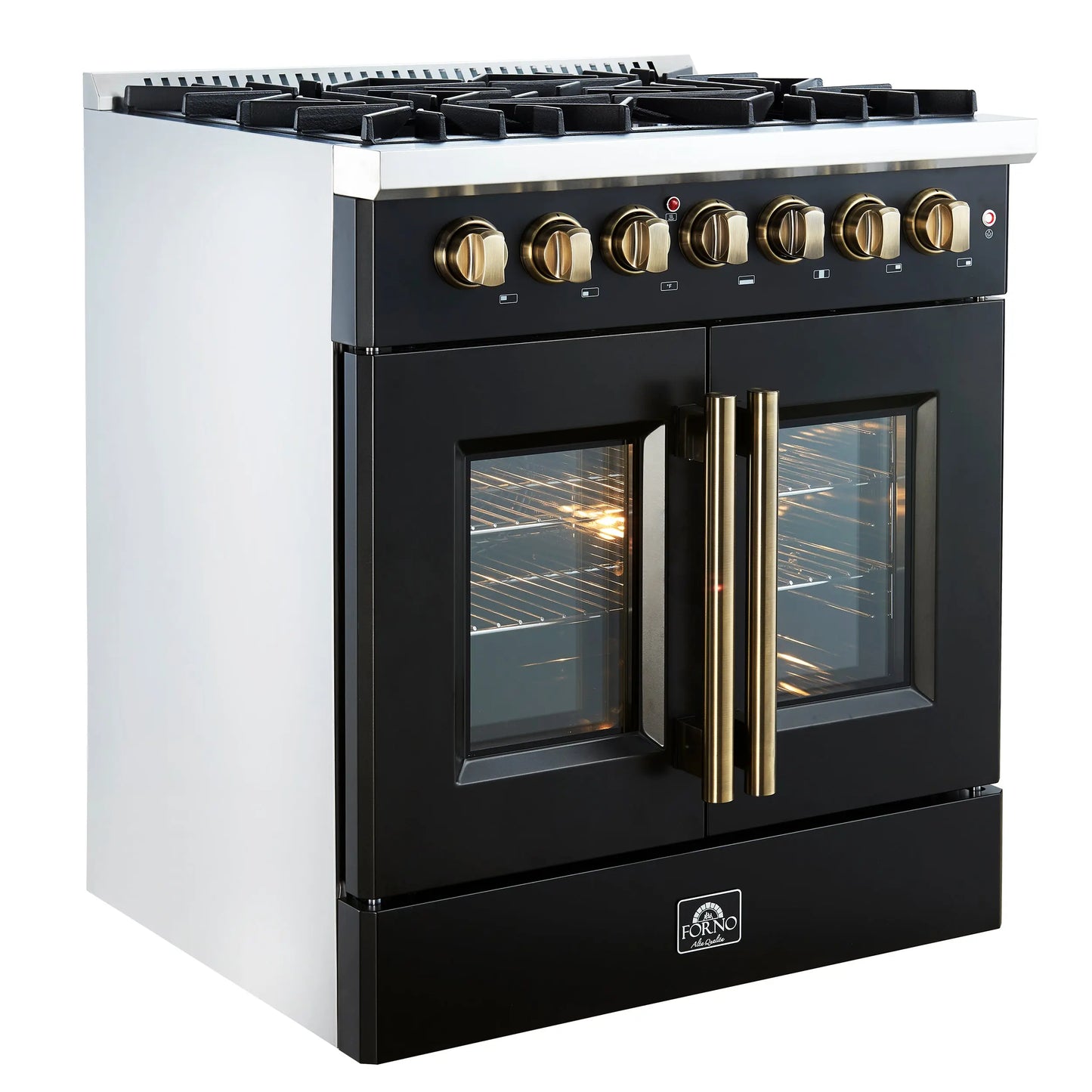 Forno Galiano 30-inch Freestanding French Door Dual Fuel Range Black FORNO