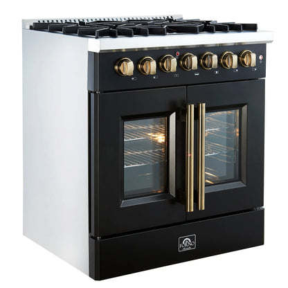 Forno Galiano 30-inch Freestanding French Door Dual Fuel Range Black FORNO