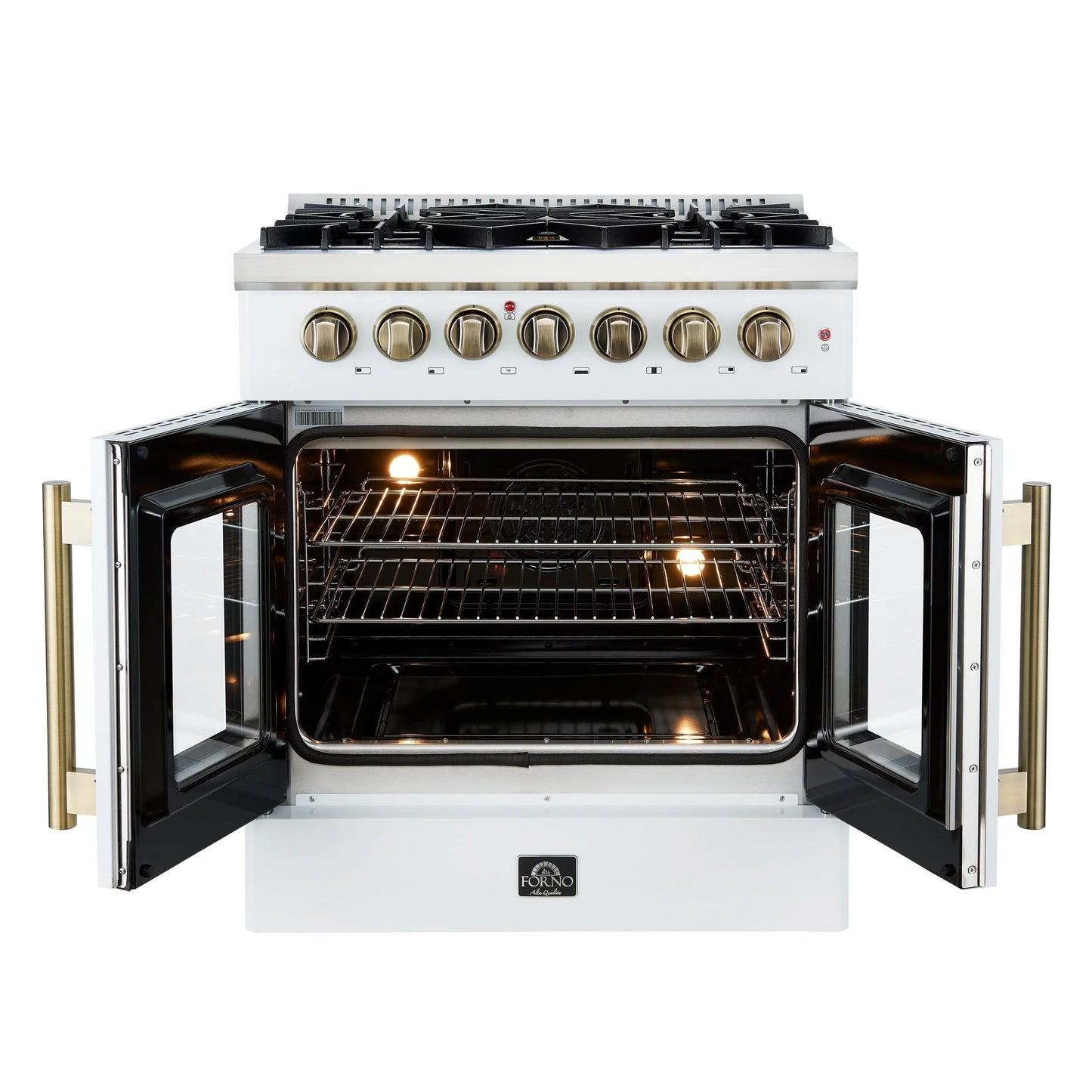 Forno Galiano 30-inch Freestanding French Door Dual Fuel Range White FORNO