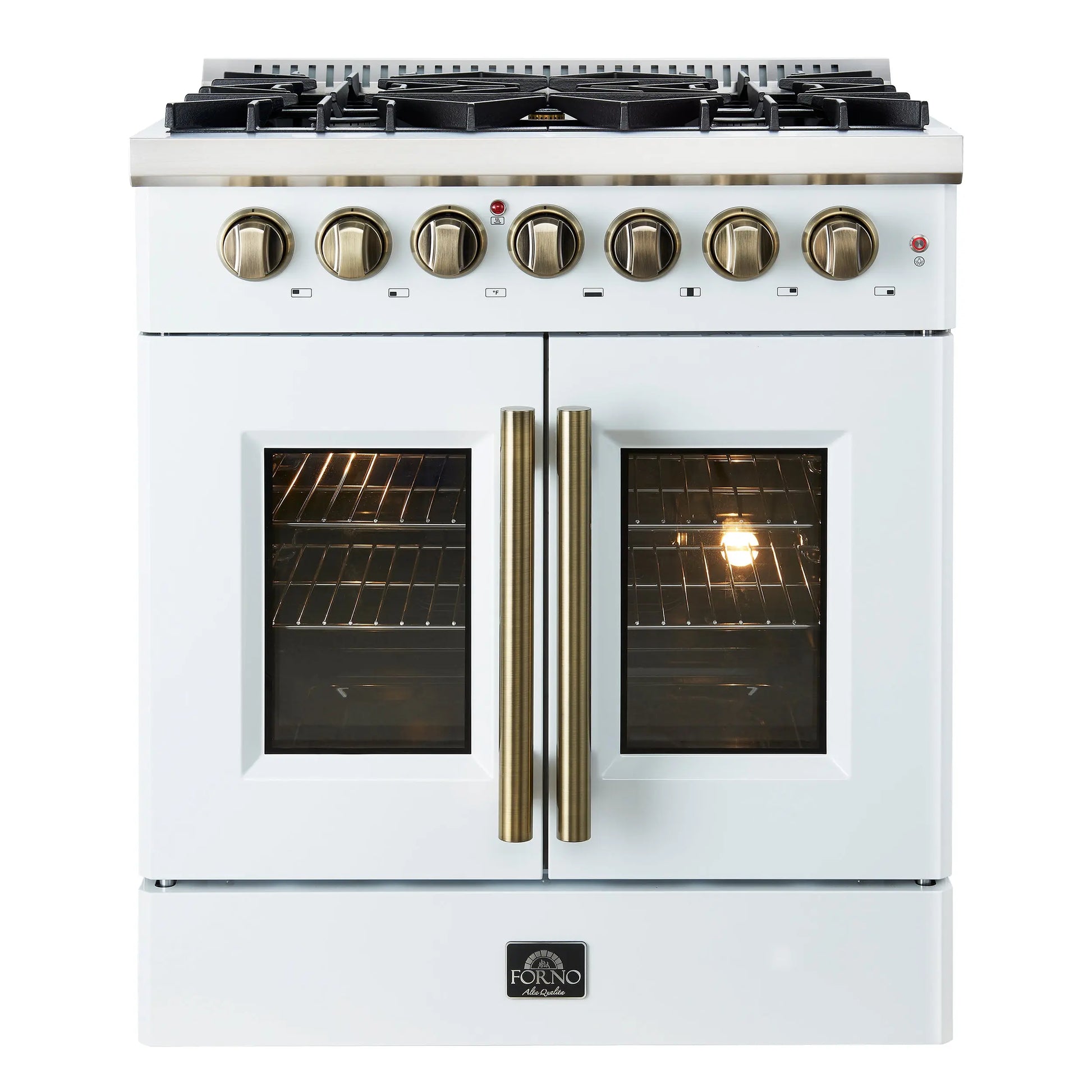 Forno Galiano 30-inch Freestanding French Door Dual Fuel Range White FORNO