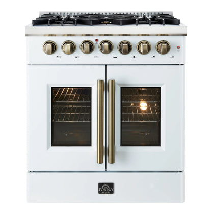 Forno Galiano 30-inch Freestanding French Door Dual Fuel Range White FORNO