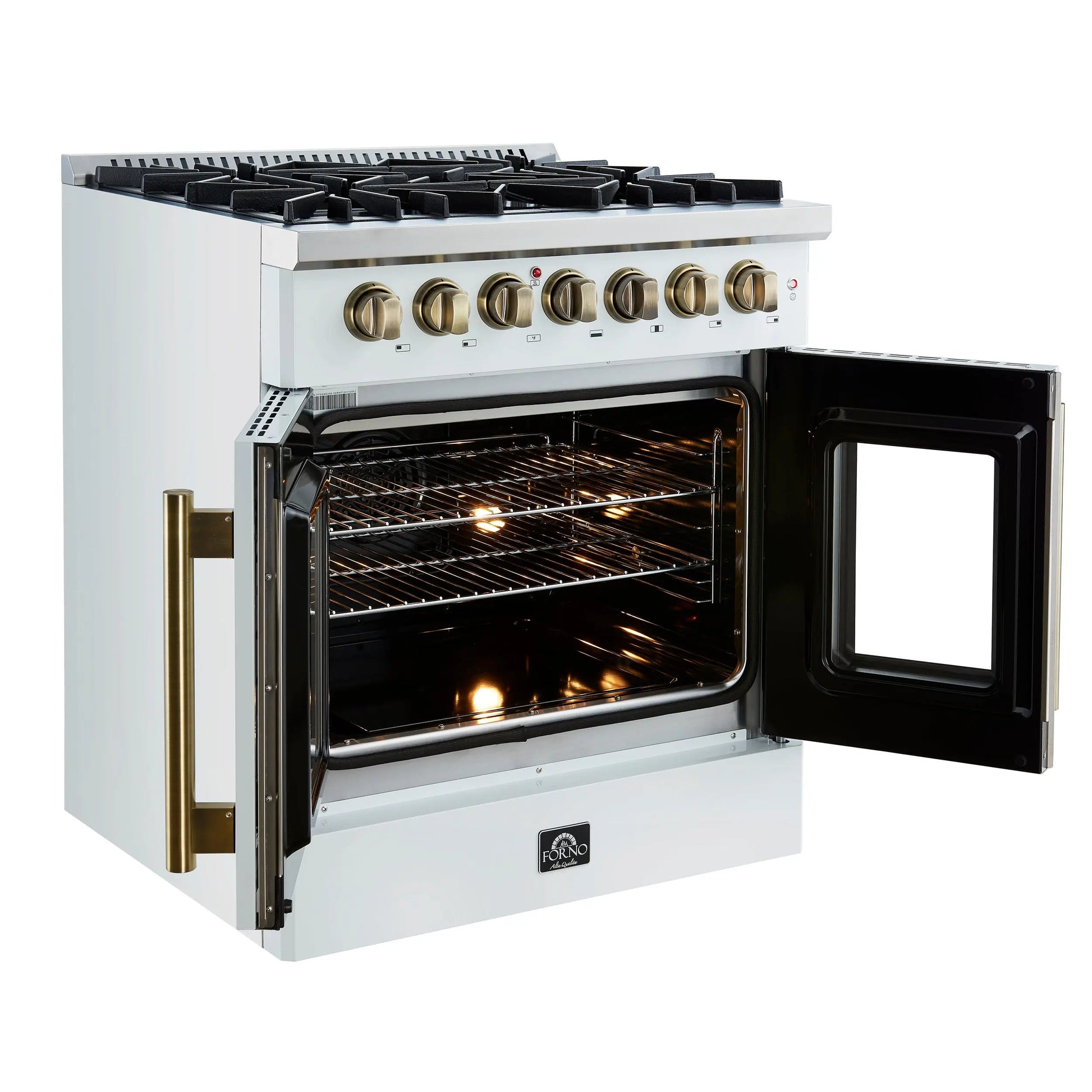 Forno Galiano 30-inch Freestanding French Door Dual Fuel Range White FORNO