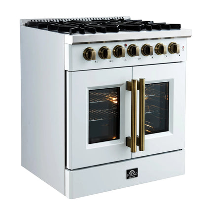 Forno Galiano 30-inch Freestanding French Door Dual Fuel Range White FORNO