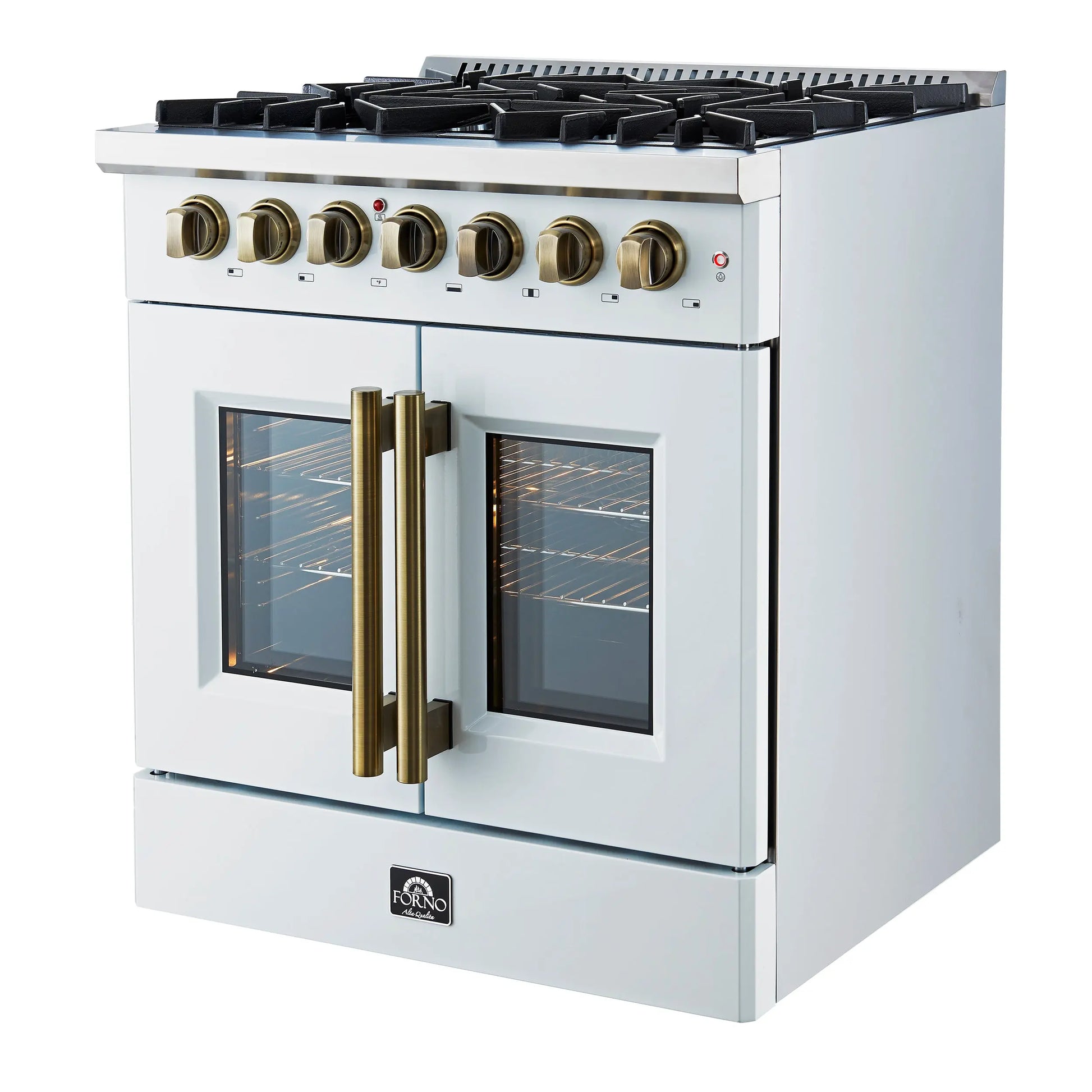 Forno Galiano 30-inch Freestanding French Door Dual Fuel Range White FORNO