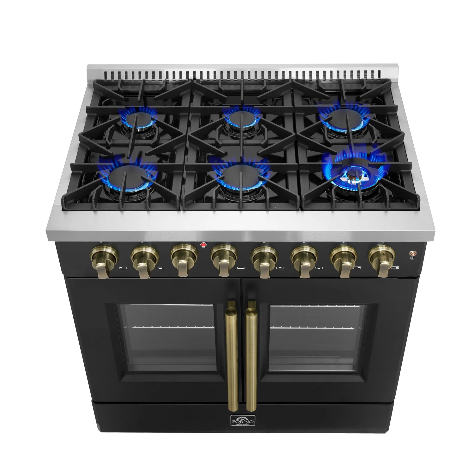 Forno Galiano 36-inch Freestanding French Door Dual Fuel Range Black FORNO