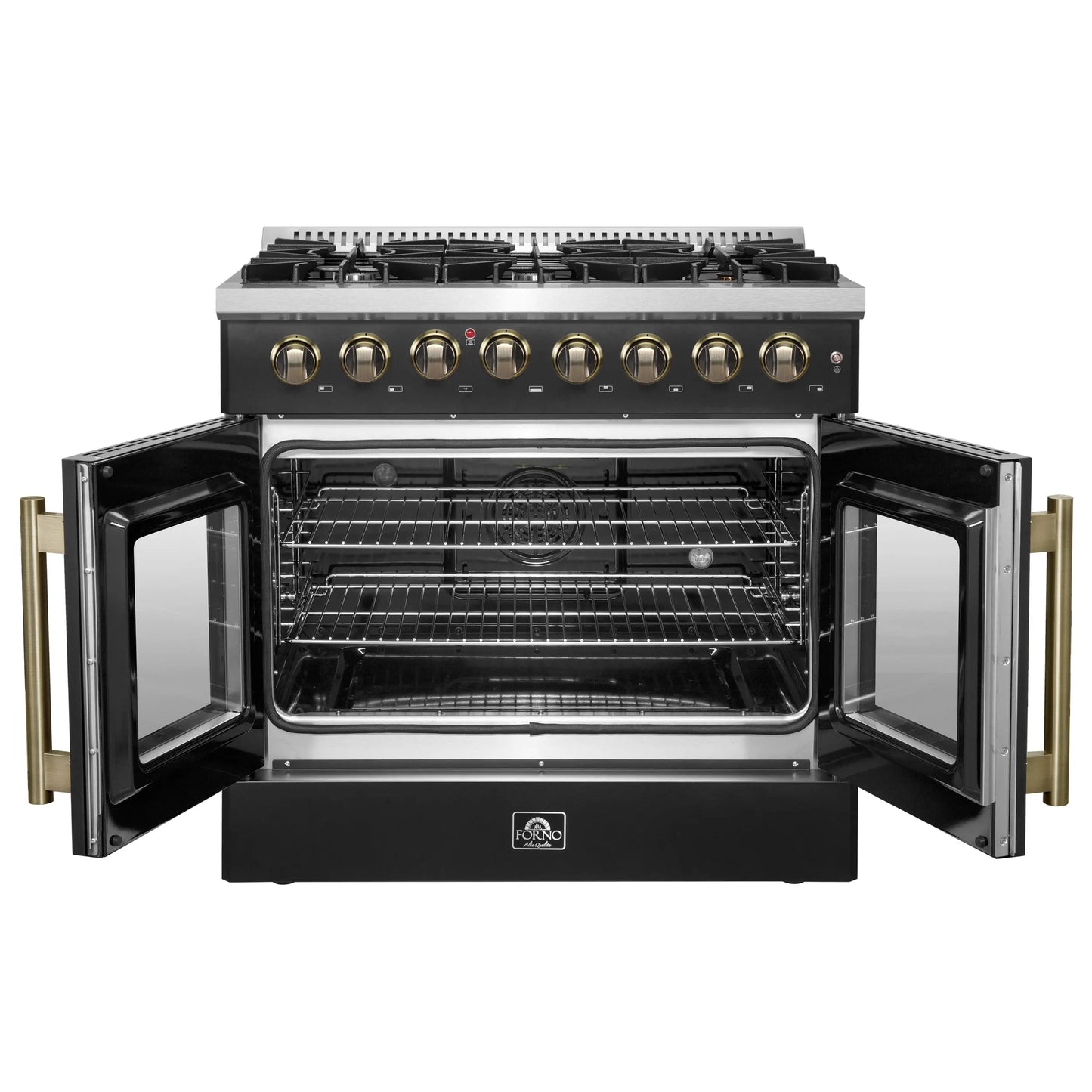 Forno Galiano 36-inch Freestanding French Door Dual Fuel Range Black FORNO