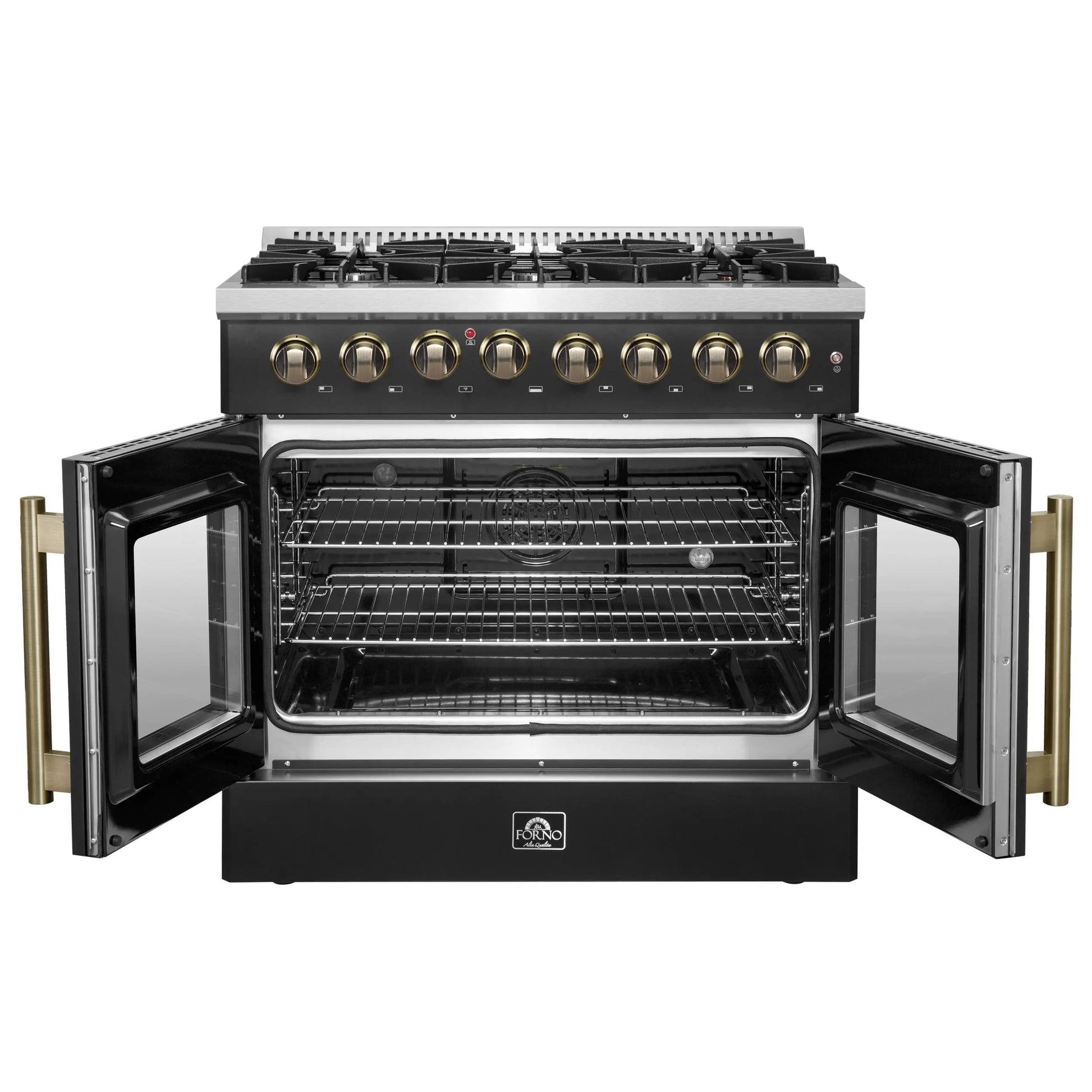 Forno Galiano 36-inch Freestanding French Door Dual Fuel Range Black FORNO