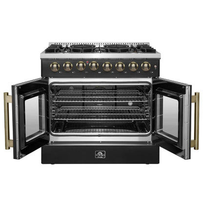 Forno Galiano 36-inch Freestanding French Door Dual Fuel Range Black FORNO