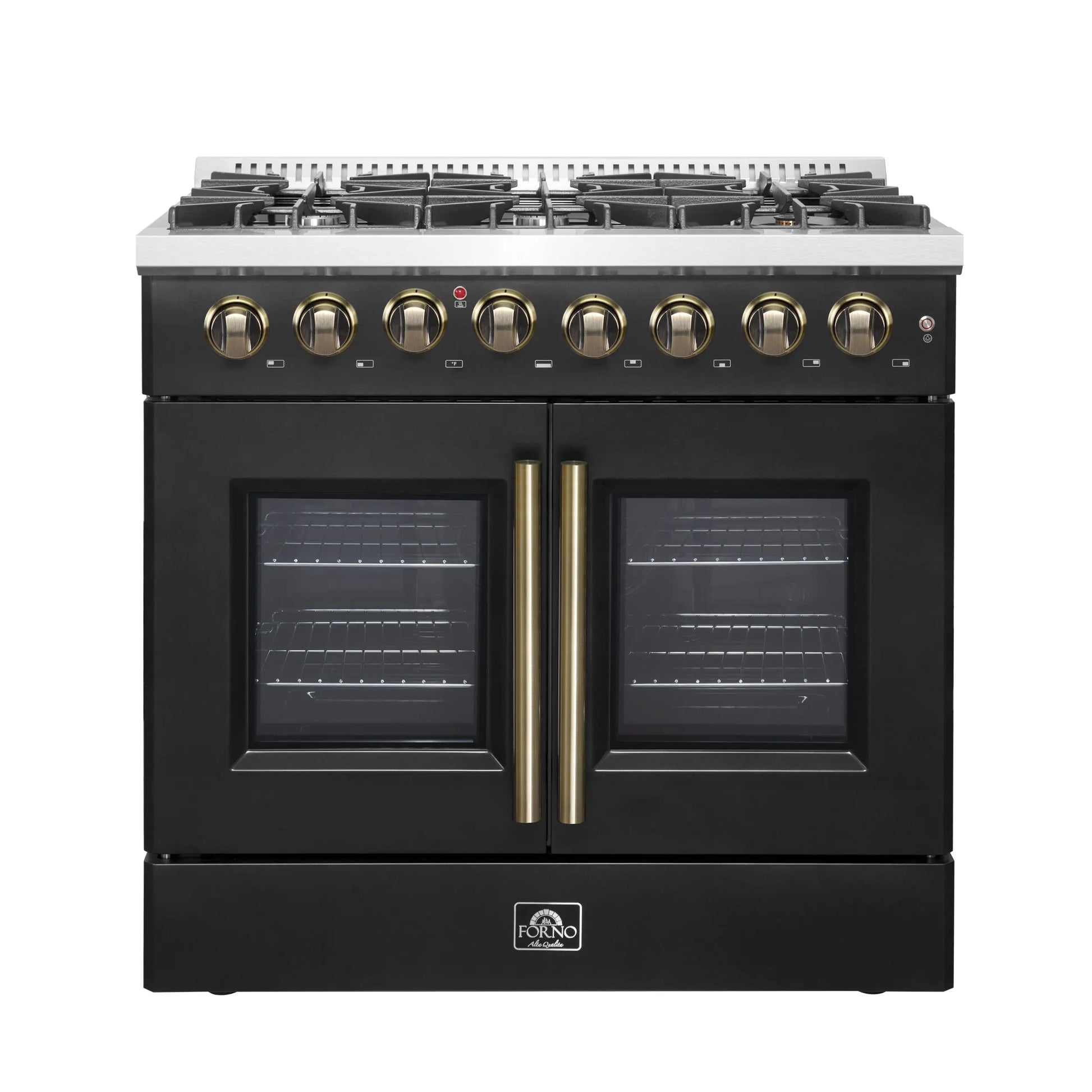 Forno Galiano 36-inch Freestanding French Door Dual Fuel Range Black FORNO