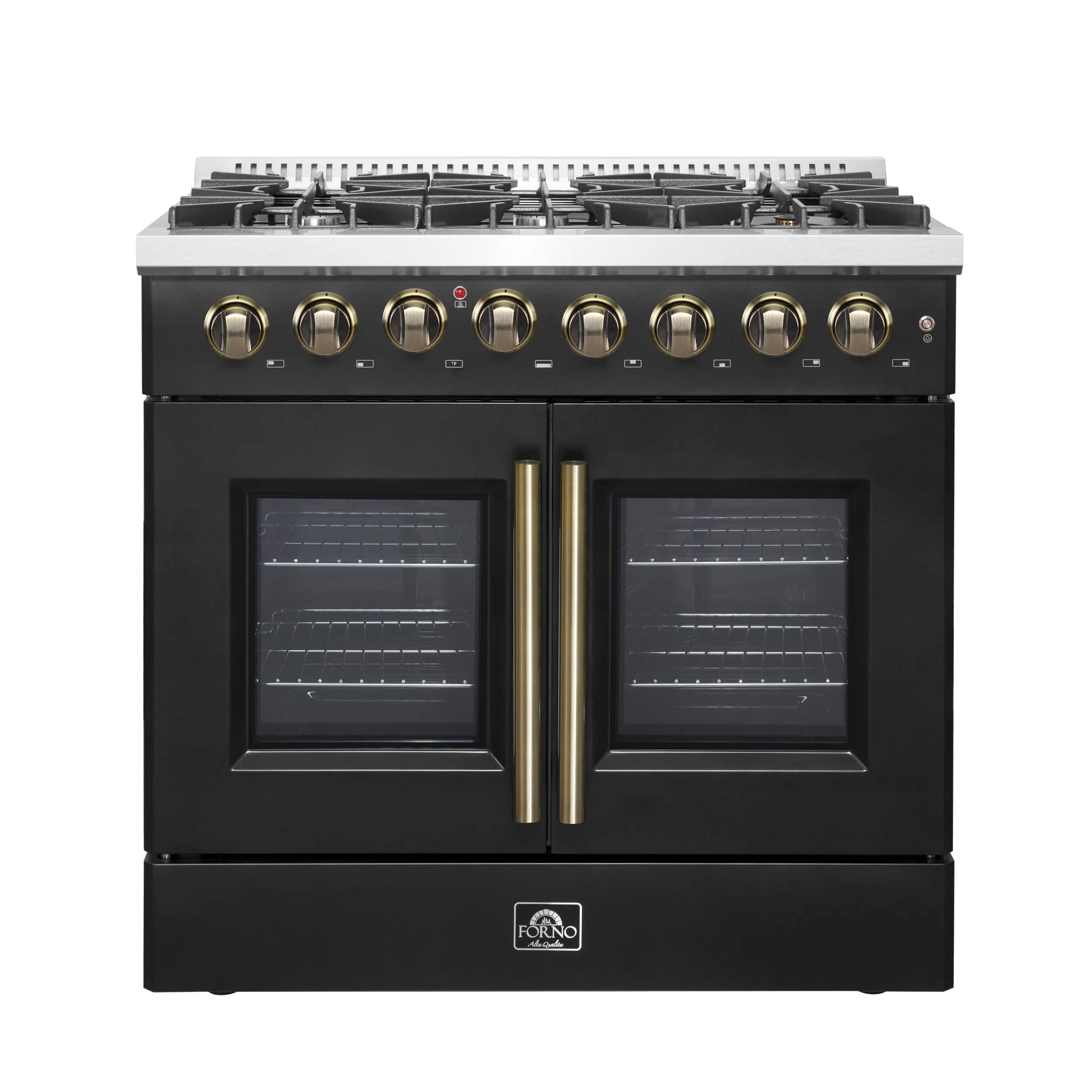 Forno Galiano 36-inch Freestanding French Door Dual Fuel Range Black FORNO