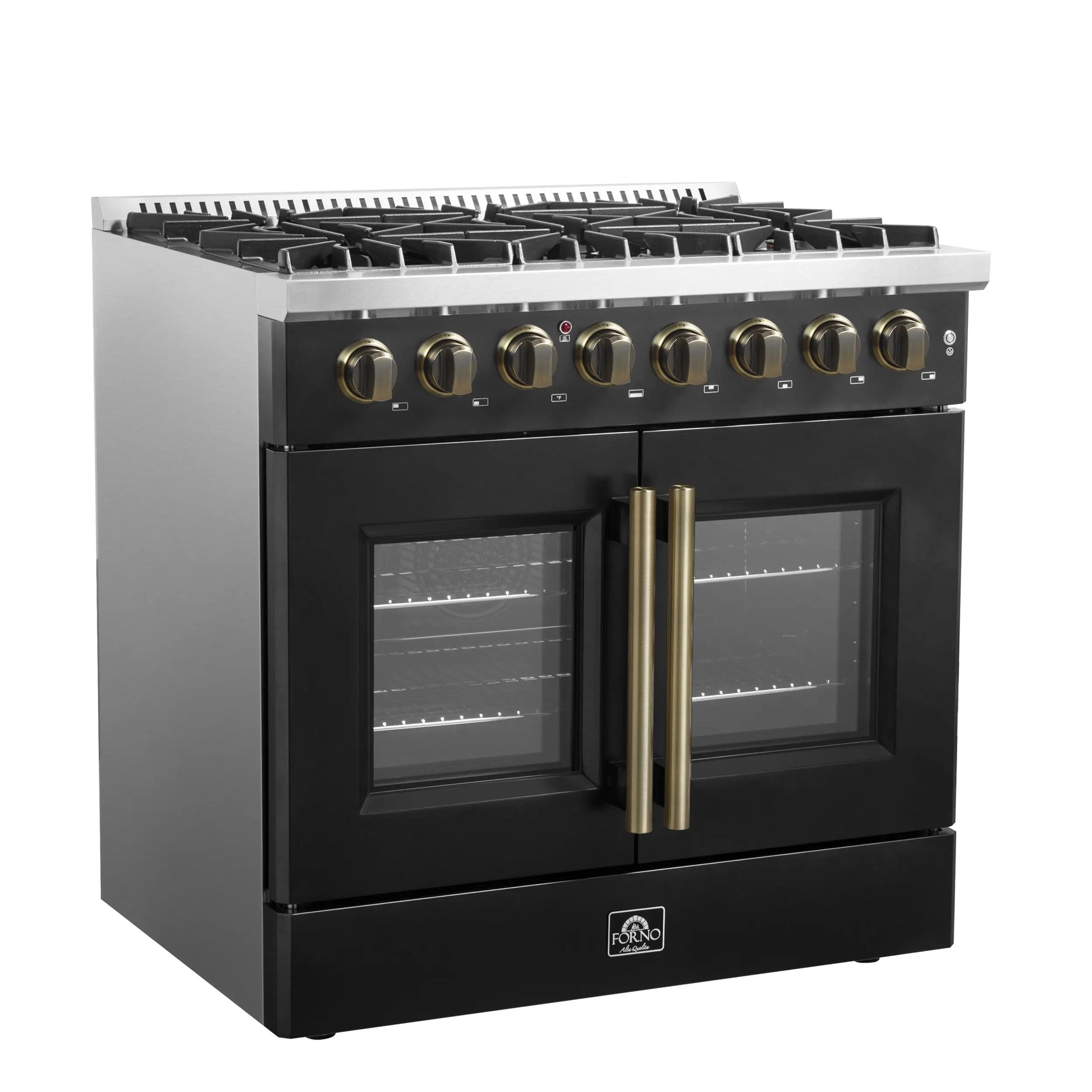 Forno Galiano 36-inch Freestanding French Door Dual Fuel Range Black FORNO