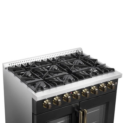 Forno Galiano 36-inch Freestanding French Door Dual Fuel Range Black FORNO
