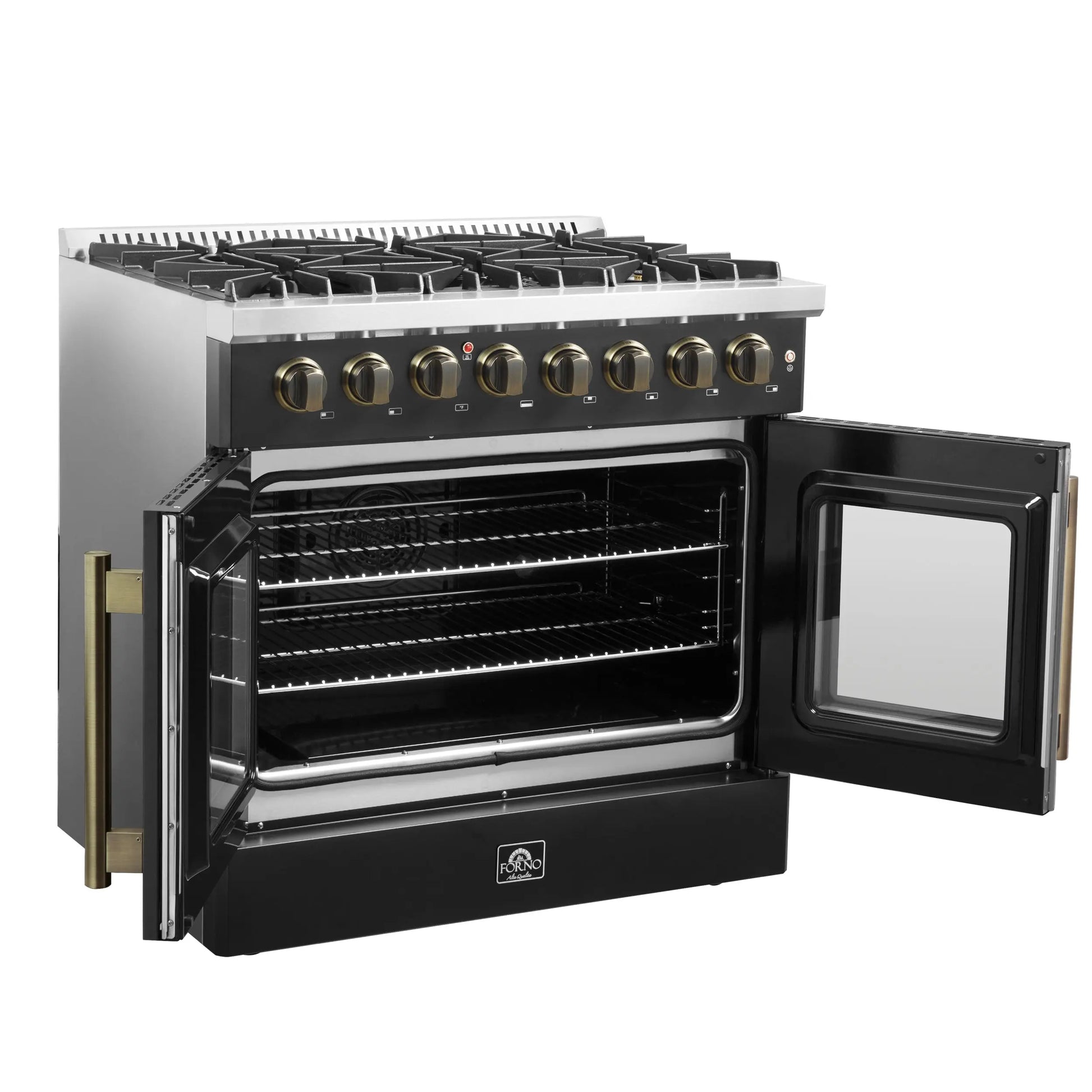 Forno Galiano 36-inch Freestanding French Door Dual Fuel Range Black FORNO