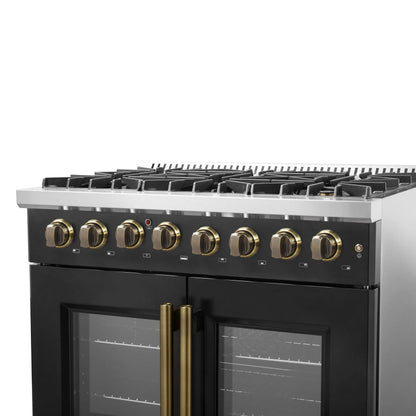 Forno Galiano 36-inch Freestanding French Door Dual Fuel Range Black FORNO
