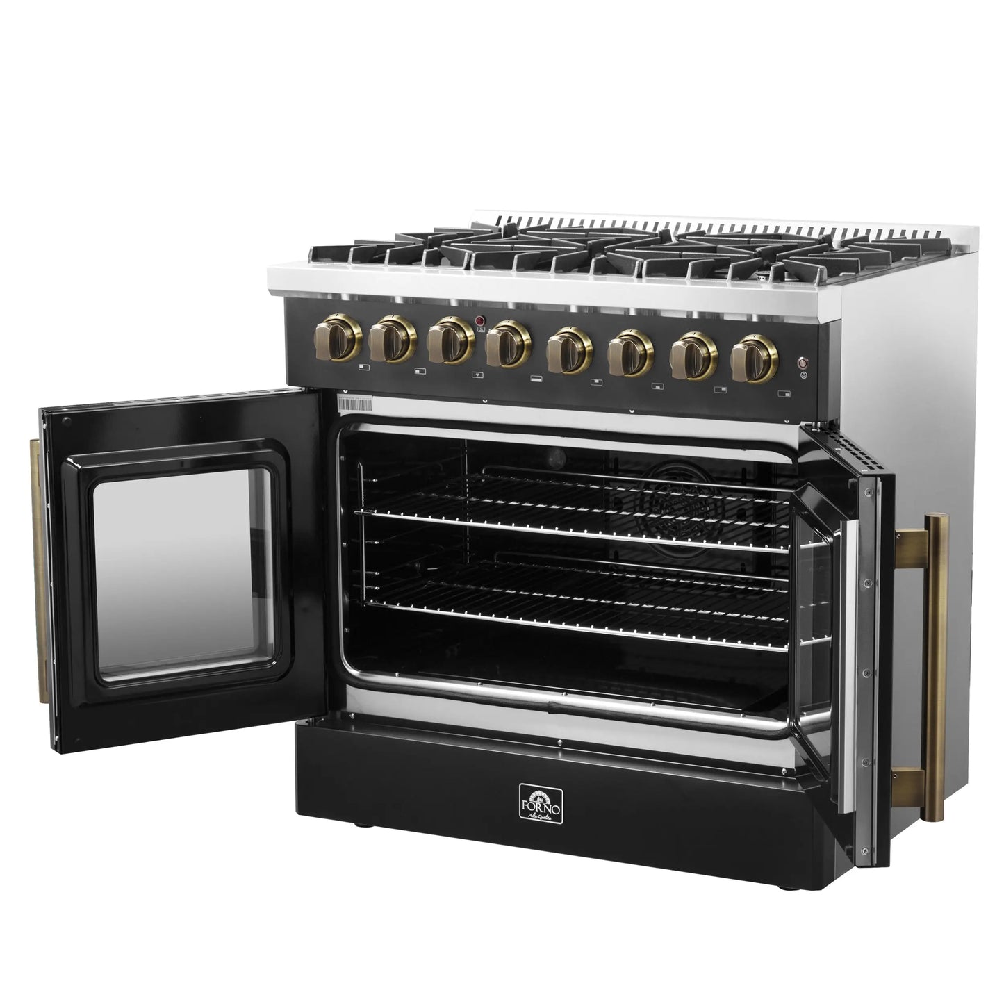Forno Galiano 36-inch Freestanding French Door Dual Fuel Range Black FORNO