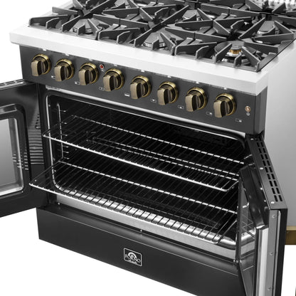 Forno Galiano 36-inch Freestanding French Door Dual Fuel Range Black FORNO
