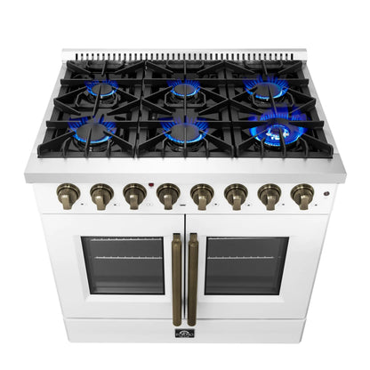 Forno Galiano 36-inch Freestanding French Door Dual Fuel Range White FORNO