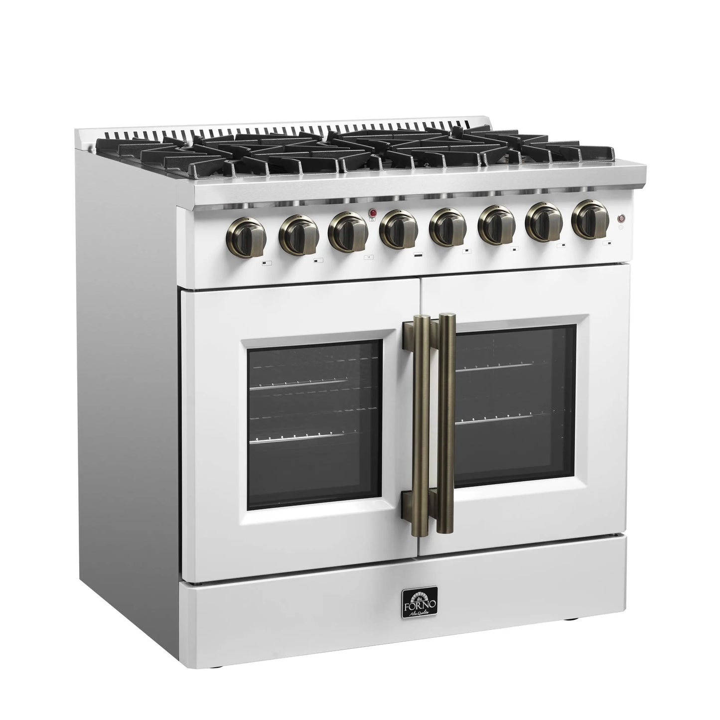 Forno Galiano 36-inch Freestanding French Door Dual Fuel Range White FORNO