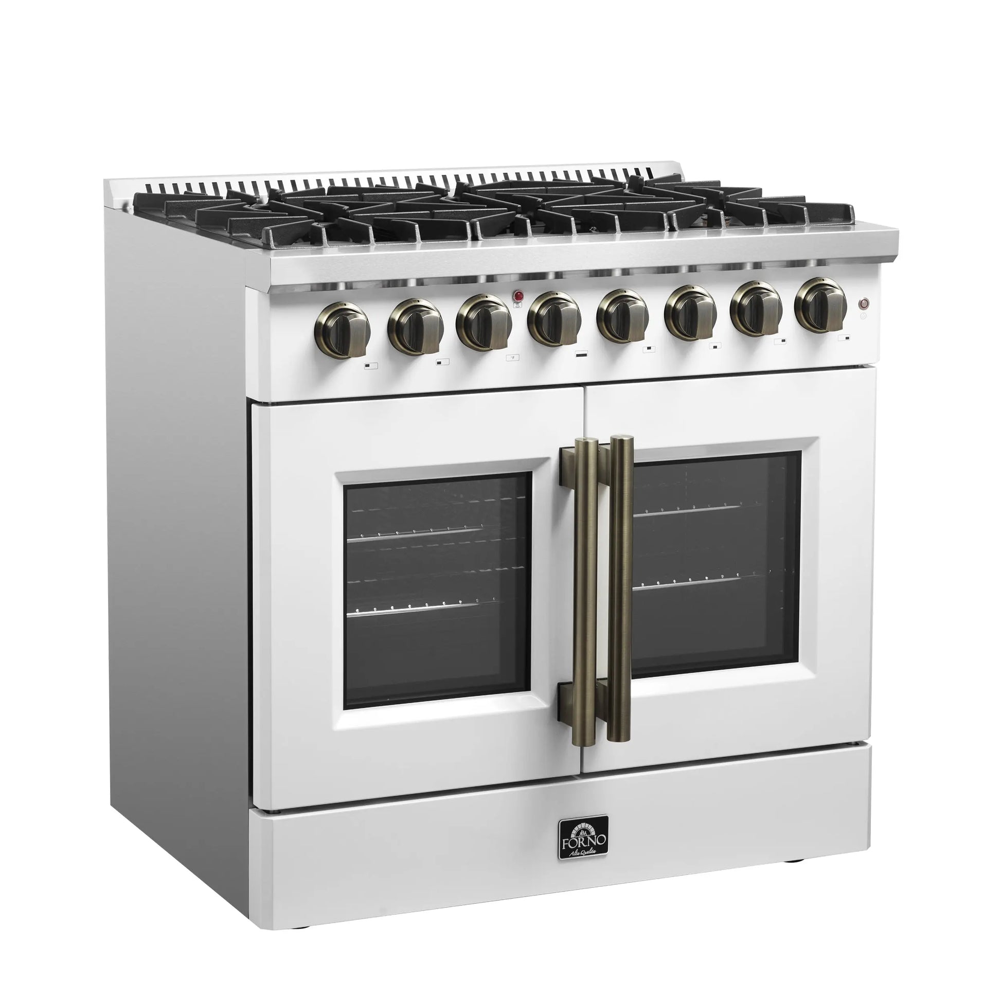 Forno Galiano 36-inch Freestanding French Door Dual Fuel Range White FORNO