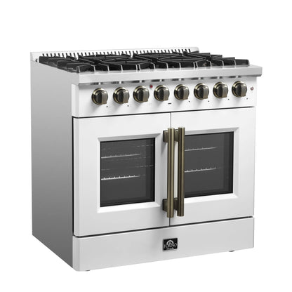 Forno Galiano 36-inch Freestanding French Door Dual Fuel Range White FORNO