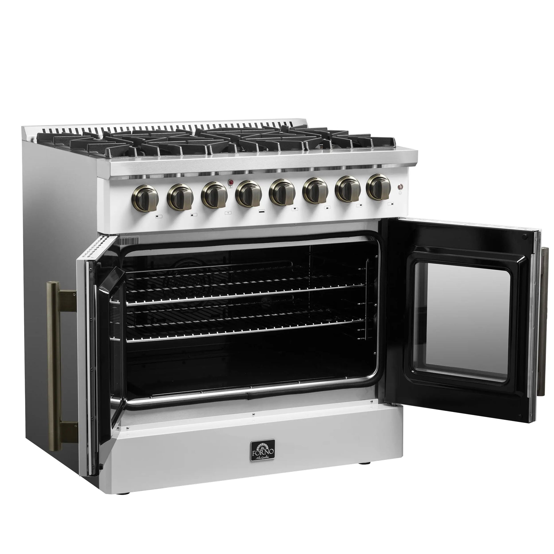 Forno Galiano 36-inch Freestanding French Door Dual Fuel Range White FORNO