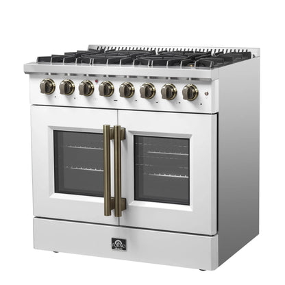 Forno Galiano 36-inch Freestanding French Door Dual Fuel Range White FORNO