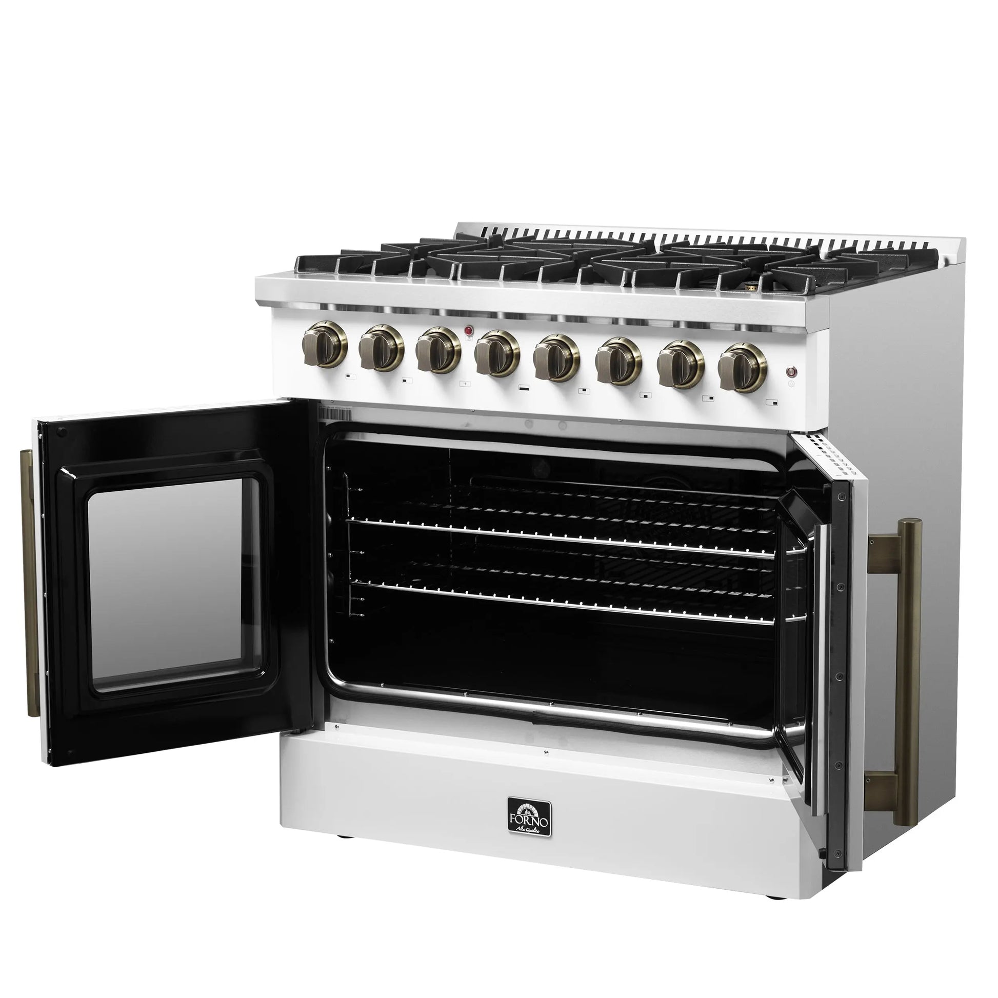 Forno Galiano 36-inch Freestanding French Door Dual Fuel Range White FORNO