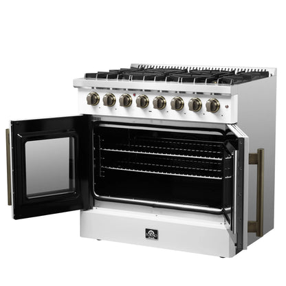 Forno Galiano 36-inch Freestanding French Door Dual Fuel Range White FORNO