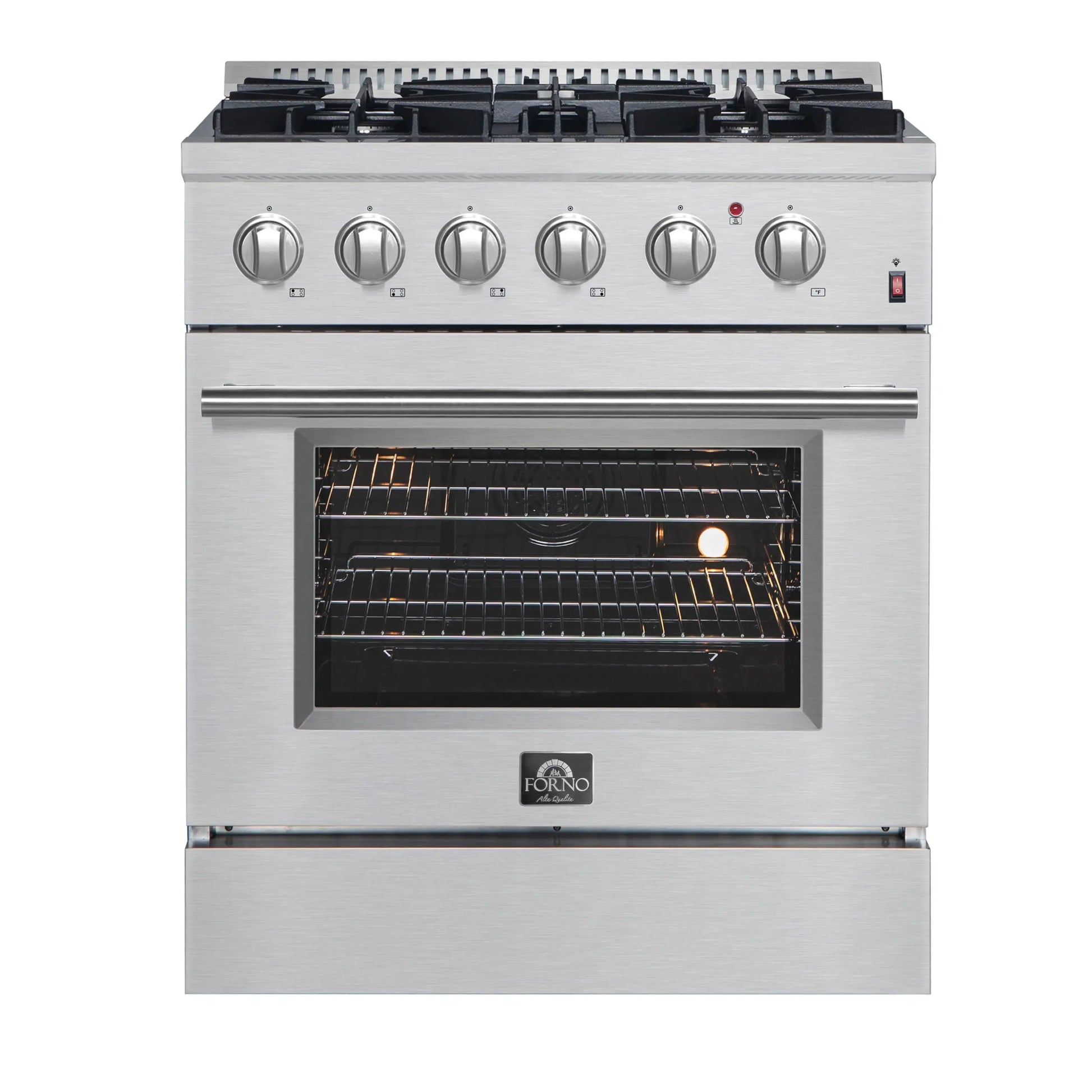 Forno Marco 30-Inch Dual Fuel Range, Stainless Steel, 4 Burners, 37,000 BTU, True Convection Oven, Energy Efficient FORNO