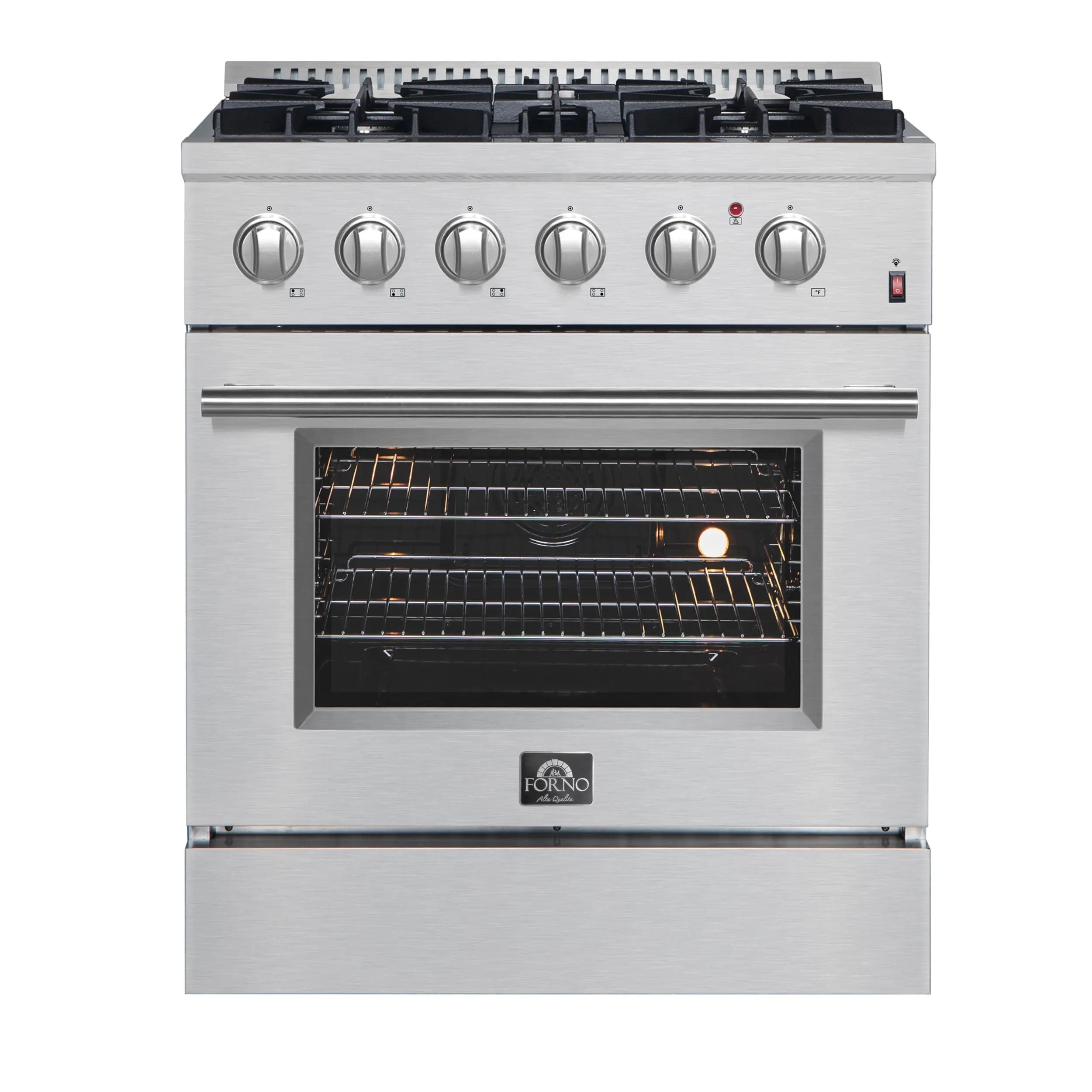 Forno Marco 30-Inch Dual Fuel Range, Stainless Steel, 4 Burners, 37,000 BTU, True Convection Oven, Energy Efficient FORNO