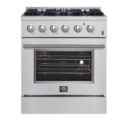 Forno Marco 30-Inch Dual Fuel Range, Stainless Steel, 4 Burners, 37,000 BTU, True Convection Oven, Energy Efficient FORNO