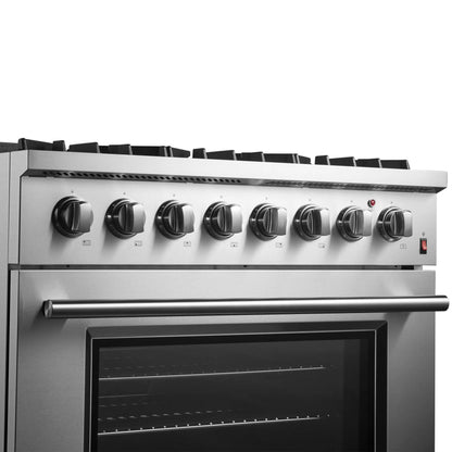 Forno Marco 36-Inch Dual Fuel Range, Stainless Steel, 6 Burners, 67,000 BTU, True Convection Oven, Energy Efficient FORNO