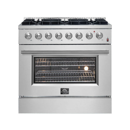 Forno Marco 36-Inch Dual Fuel Range, Stainless Steel, 6 Burners, 67,000 BTU, True Convection Oven, Energy Efficient FORNO