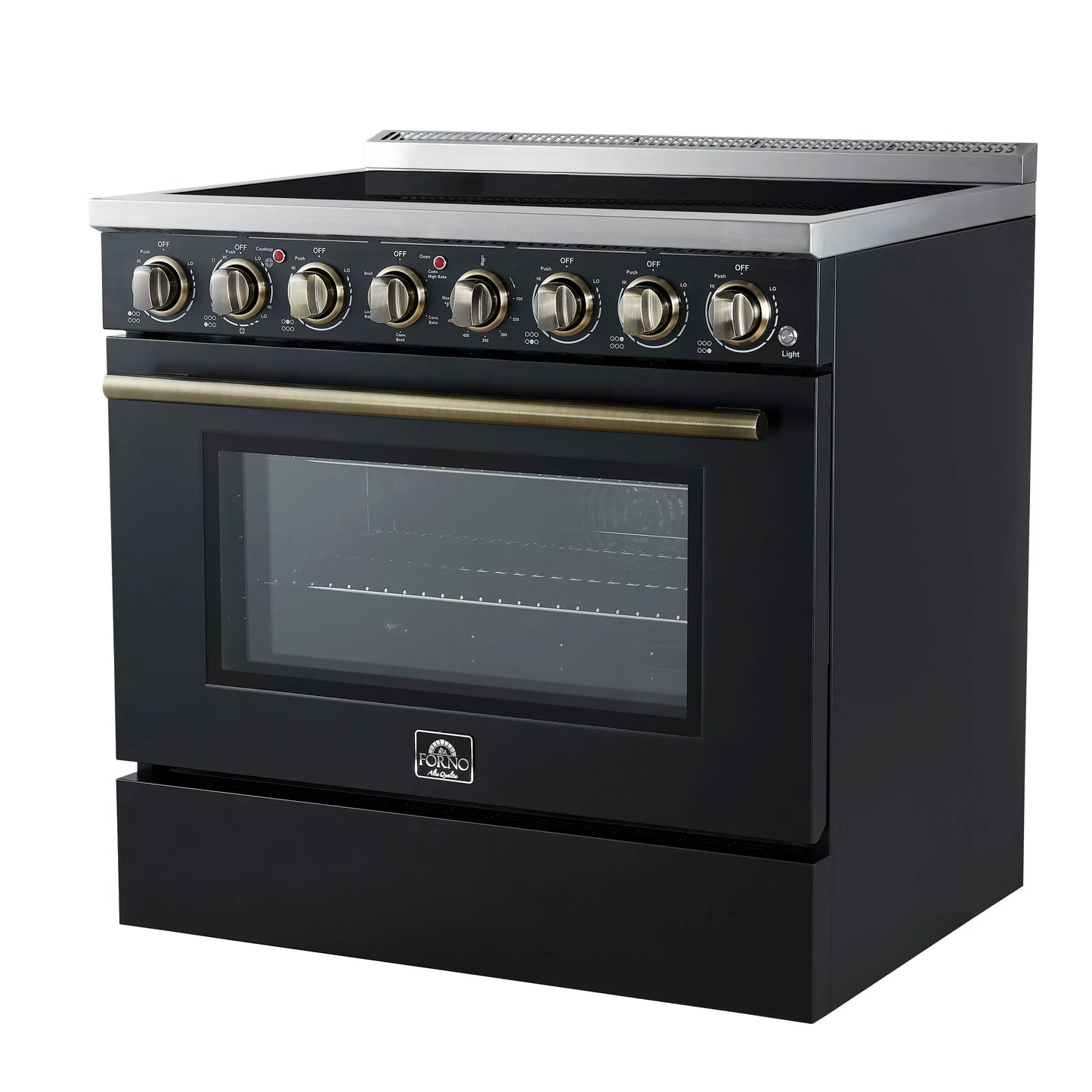 Forno Paolo 36 Inch Black Freestanding Electric Range, Stainless Steel, 5.44 cu.ft, True Convection Oven, Energy Efficient FORNO
