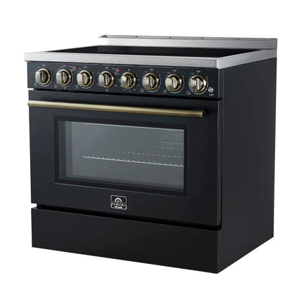Forno Paolo 36 Inch Black Freestanding Electric Range, Stainless Steel, 5.44 cu.ft, True Convection Oven, Energy Efficient FORNO