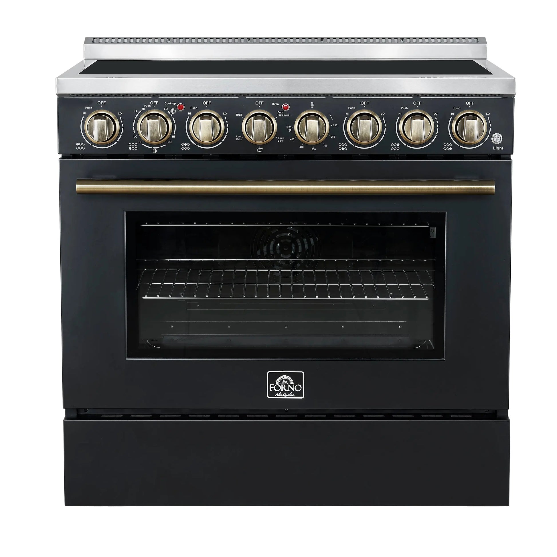 Forno Paolo 36 Inch Black Freestanding Electric Range, Stainless Steel, 5.44 cu.ft, True Convection Oven, Energy Efficient FORNO