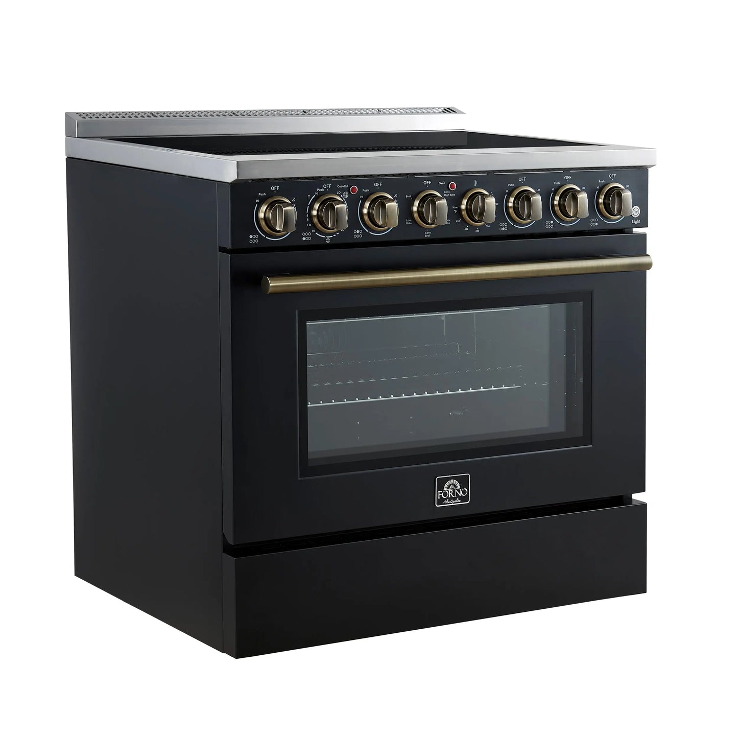 Forno Paolo 36 Inch Black Freestanding Electric Range, Stainless Steel, 5.44 cu.ft, True Convection Oven, Energy Efficient FORNO