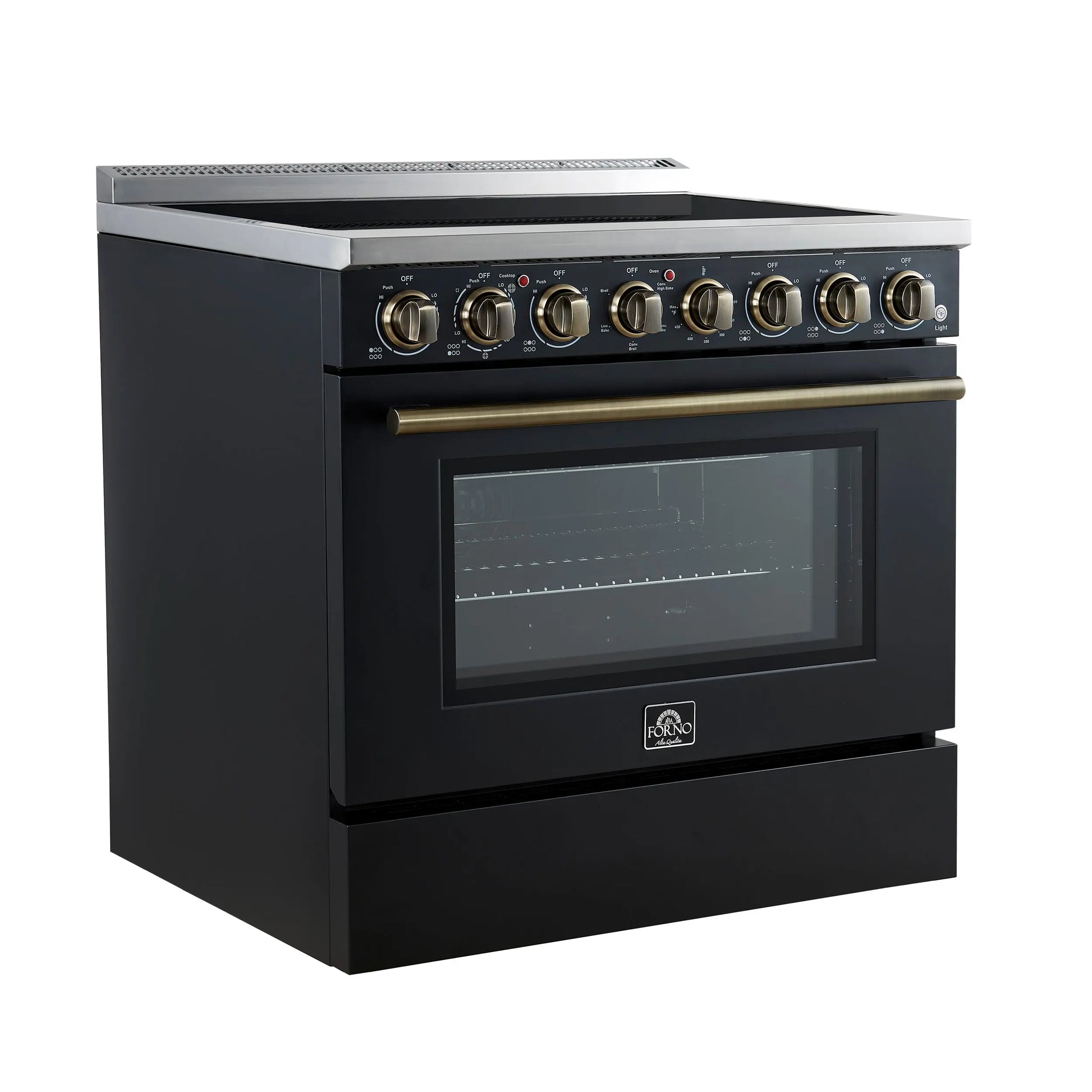 Forno Paolo 36 Inch Black Freestanding Electric Range, Stainless Steel, 5.44 cu.ft, True Convection Oven, Energy Efficient FORNO