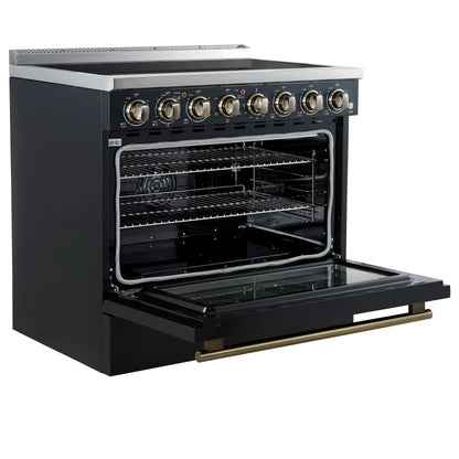 Forno Paolo 36 Inch Black Freestanding Electric Range, Stainless Steel, 5.44 cu.ft, True Convection Oven, Energy Efficient FORNO