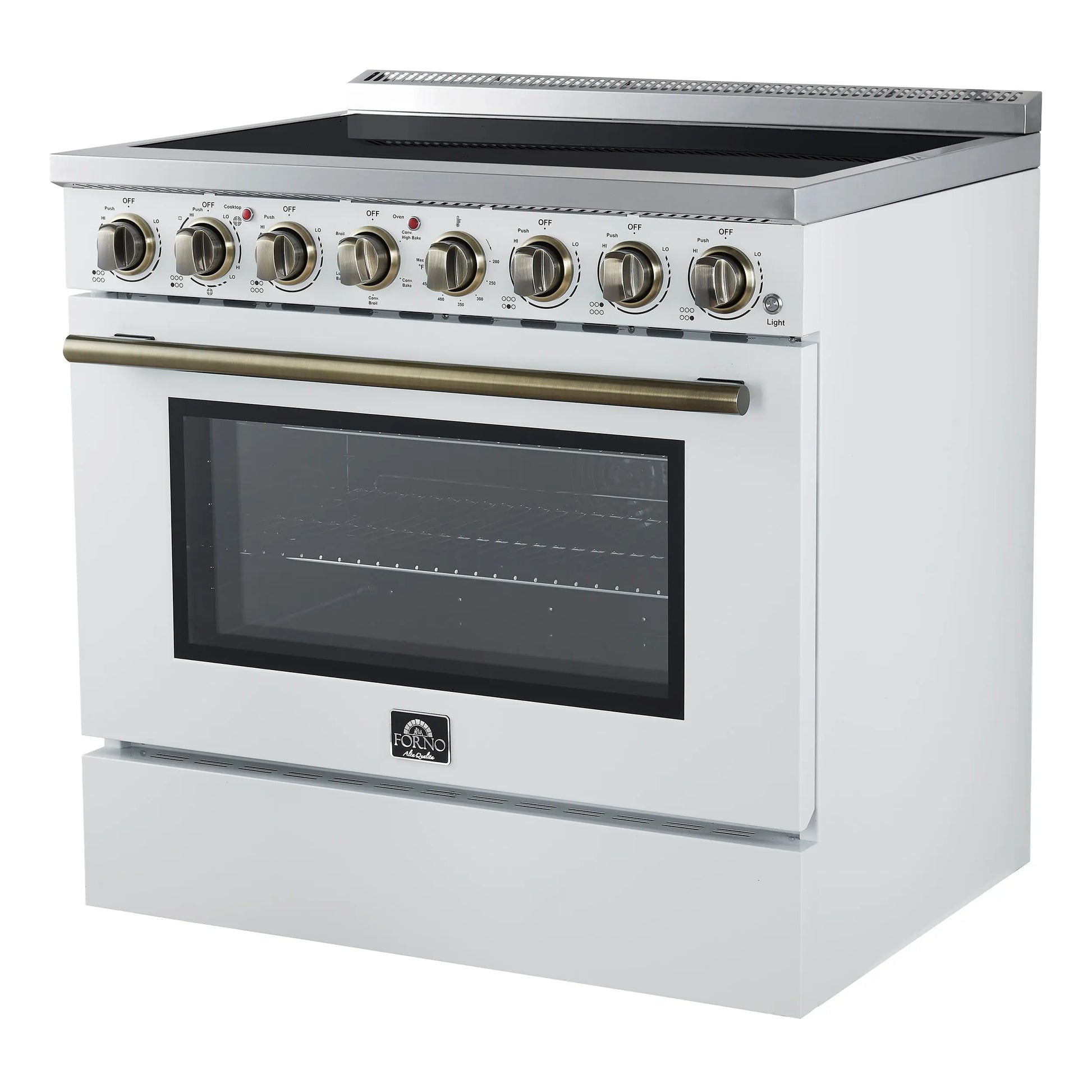Forno Paolo 36 Inch White Freestanding Electric Range, Stainless Steel, 5.44 cu.ft, True Convection Oven, Energy Efficient FORNO